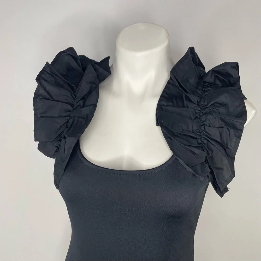 NY&C Black Ruffled Bodysuit Medium Tank Sleeveless NWT Retail $49.00 - Picture 5 of 8